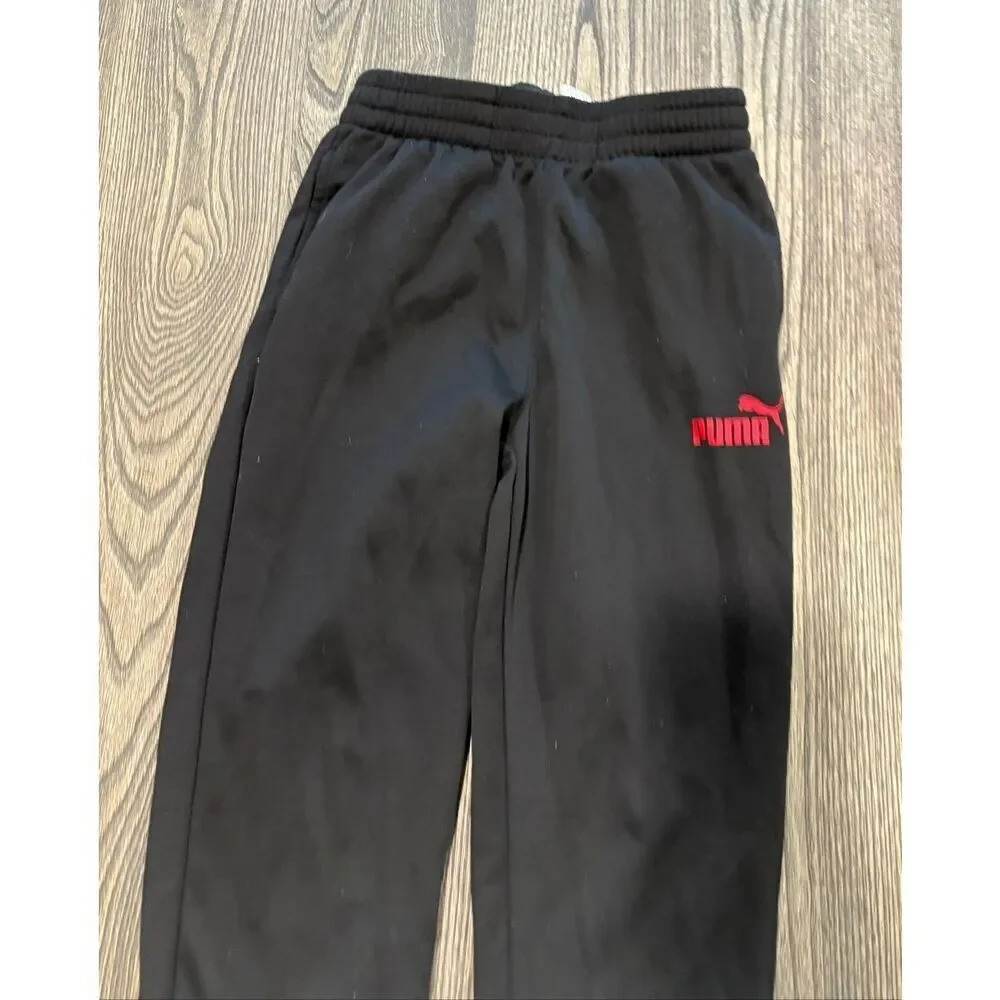 Puma Boys Sweat Jogger Pants Elastic Waist Logo Print Pull-On Black Size L